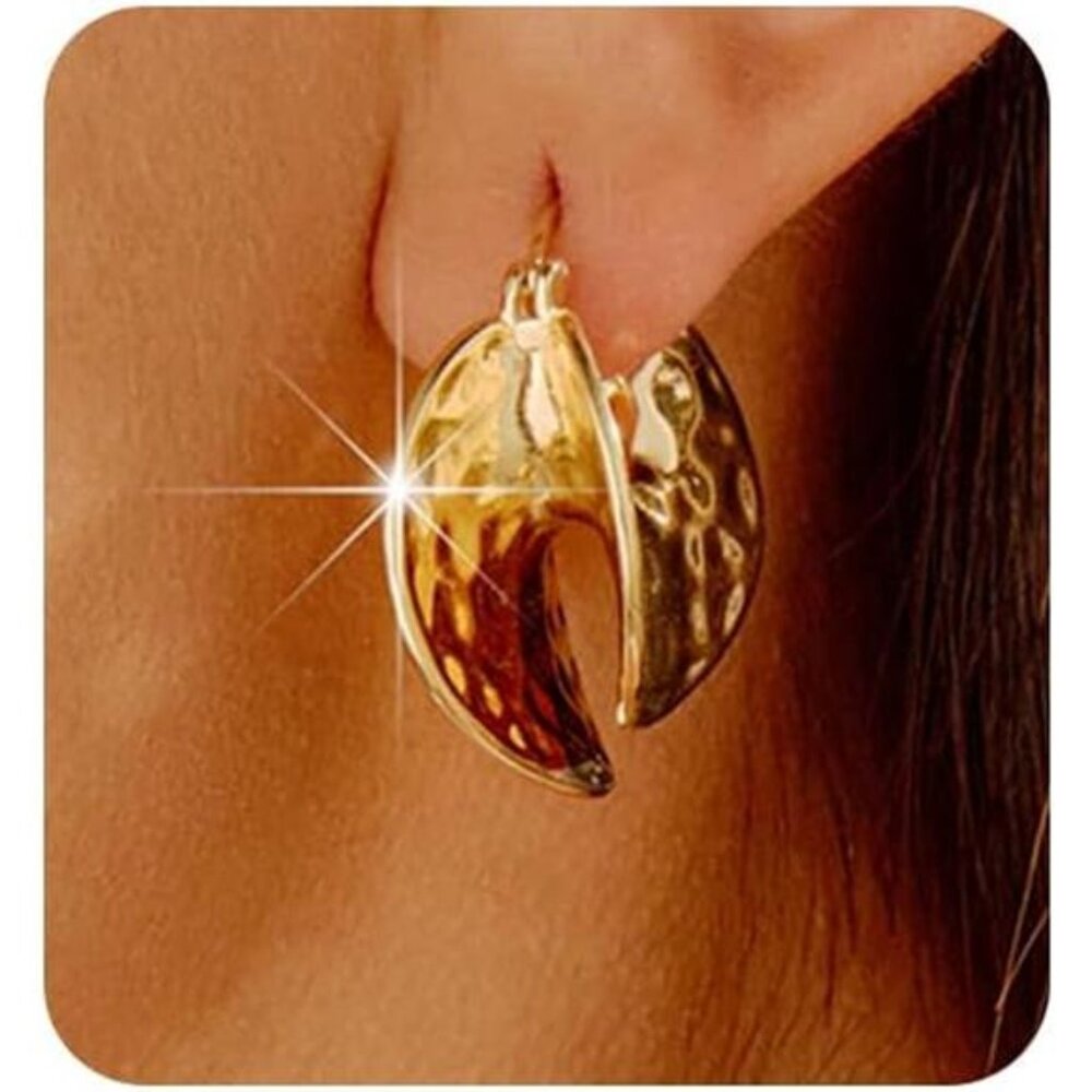 Gold Hammered & Huggie Hoop Earrings – Modern Textured Double-Layer Design